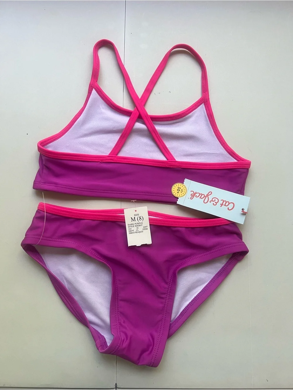 Cat & Jack Girls' Magenta Two-Piece Swimsuit with Hot Pink Trim